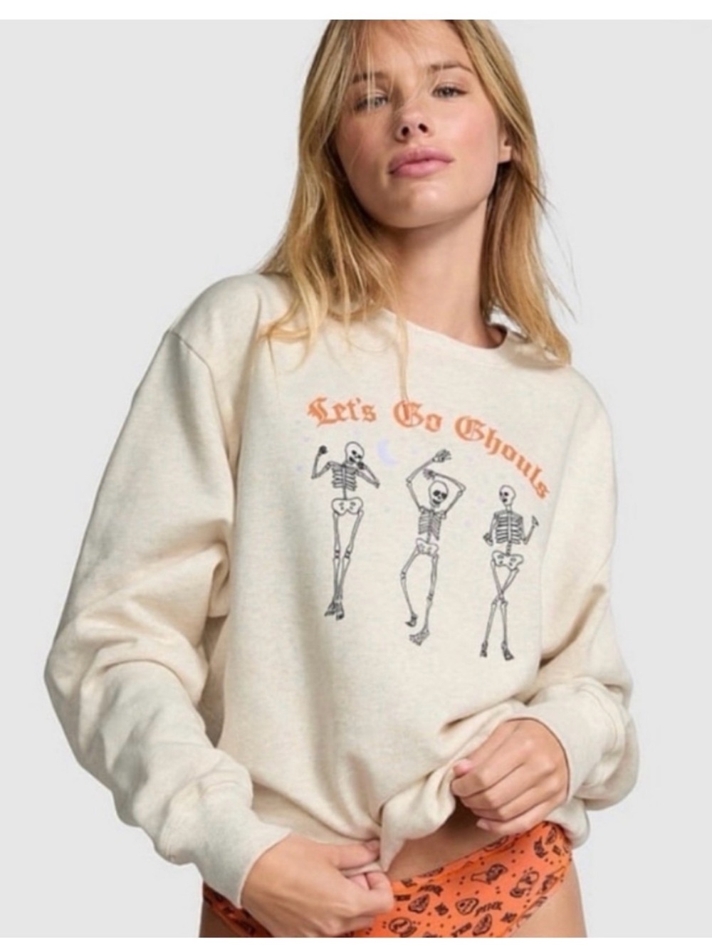 Pink Victoria’s Secret Cream "Let's Go Ghouls" Graphic Sweatshirt - Women Size M